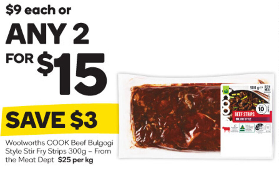 Woolworths COOK Beef Bulgogi Style Stir Fry Strips 300g From offer at Woolworths