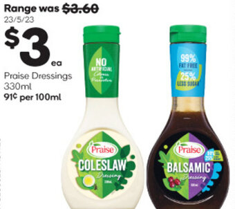 Woolworths Praise Dressings 330ml offer