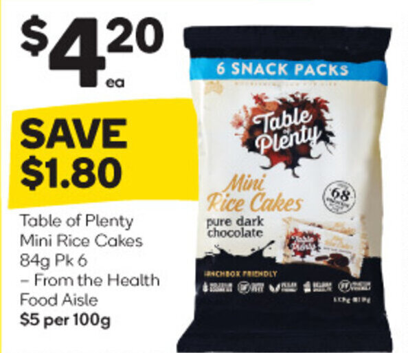 Table of Plenty Mini Rice Cakes 84g Pk 6 From the Health Food Aisle