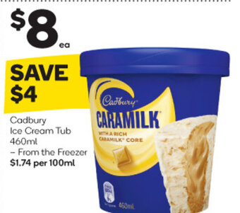 Woolworths Cadbury Ice Cream Tub 460ml offer