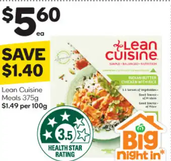 Woolworths Lean Cuisine Meals 375g $1.49 per 100g offer