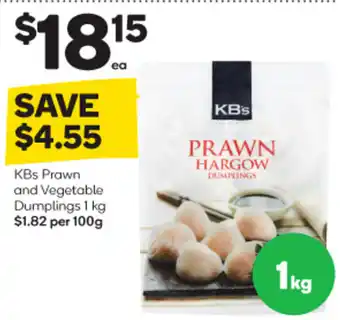 Woolworths KBS Prawn and Vegetable Dumplings 1 kg $1.82 per 100g offer