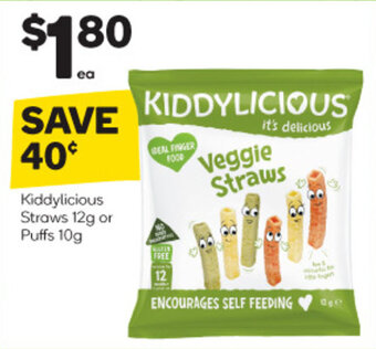 Woolworths Kiddylicious Straws 12g or Puffs 10g offer