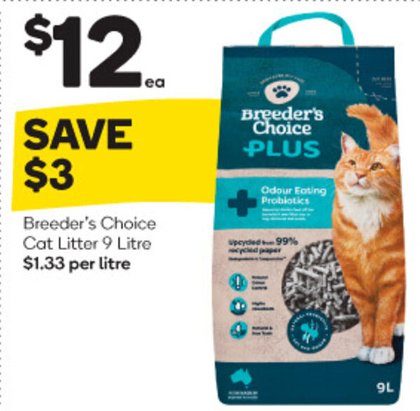 Breeder's Choice Cat Litter 9 Litre 1.33 per litre offer at Woolworths