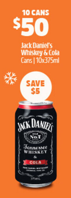 Woolworths Jack Daniel's Whiskey & Cola Cans | 10x375ml offer