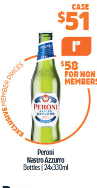 Woolworths Peroni Nastro Azzurro Bottles | 24x330ml offer