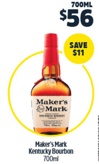 Woolworths Maker's Mark Kentucky Bourbon 700ml offer