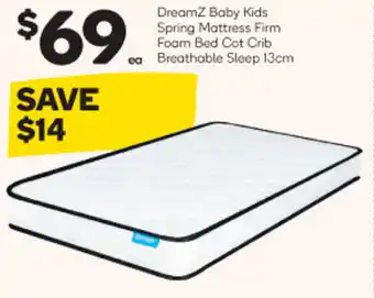 Woolworths DreamZ Baby Kids Spring Mattress Firm Foam Bed Cot Crib offer