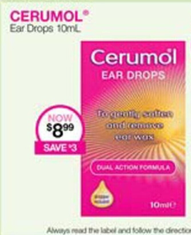 CERUMOL Ear Drops 10mL offer at Priceline