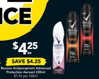 Drakes Rexona Antiperspirant Advanced Protection Aerosol 220ml $1.93 per 100ml offer