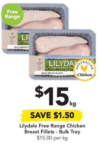 Drakes Lilydale Free Range Chicken Breast Fillets - Bulk Tray offer