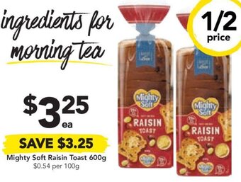 Drakes Mighty Soft Raisin Toast 600g $0.54 per 100g offer