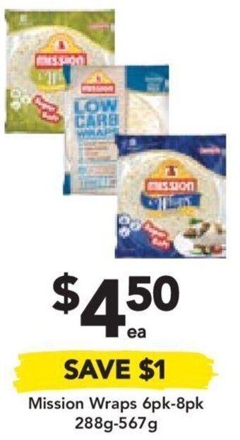 Drakes Mission Wraps 6pk-8pk 288g-567g offer