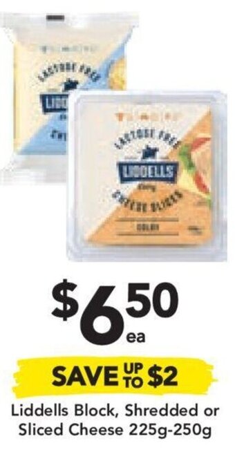 Liddells Block, Shredded or Sliced Cheese 225g-250g