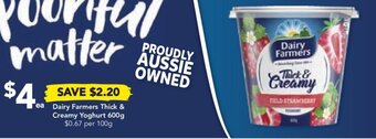 Drakes Dairy Farmers Thick & Creamy Yoghurt 600g $0.67 per 100g offer