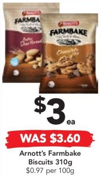 Drakes Arnott's Farmbake Biscuits 310g $0.97 per 100g offer