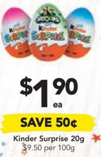Drakes Kinder Surprise 20g $9.50 per 100g offer