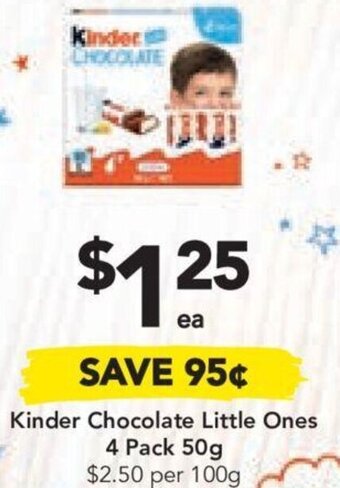 Drakes Kinder Chocolate Little Ones 4 Pack 50g $2.50 per 100g offer