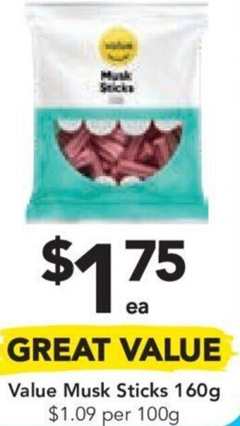 Drakes Value Musk Sticks 160g $1.09 per 100g offer