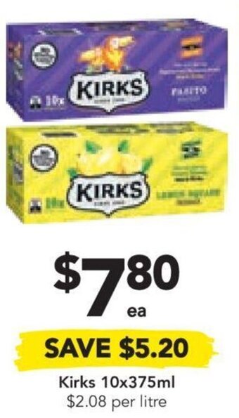 Drakes Kirks 10x375ml $2.08 per litre offer