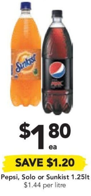 Drakes Pepsi, Solo or Sunkist 1.25lt offer