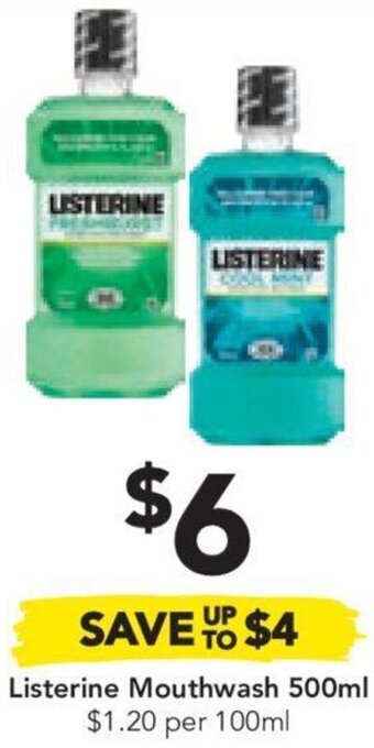 Listerine Mouthwash 500ml $1.20 per 100ml