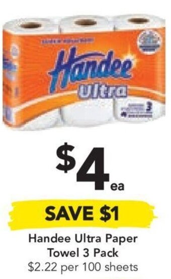 Drakes Handee Ultra Paper Towel 3 Pack $2.22 per 100 sheets offer