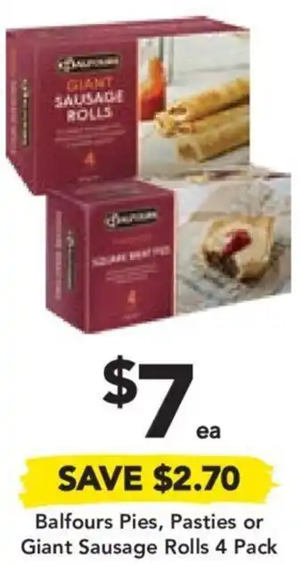 Drakes Balfours Pies, Pasties or Giant Sausage Rolls 4 Pack offer