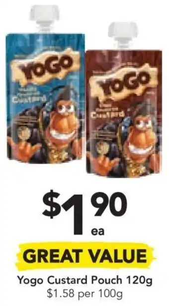 Drakes Yogo Custard Pouch 120g $1.58 per 100g offer
