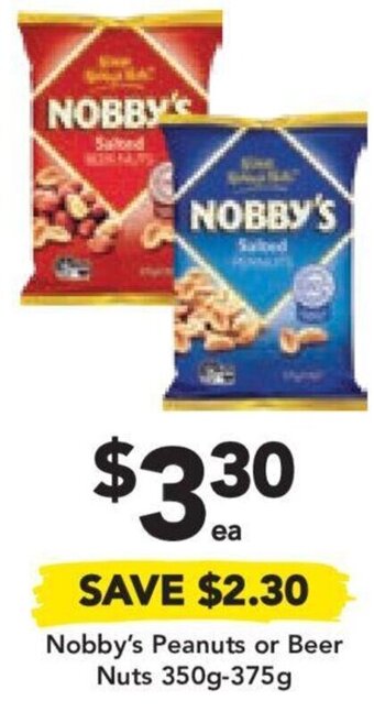 Nobby's Peanuts or Beer Nuts 350g-375g