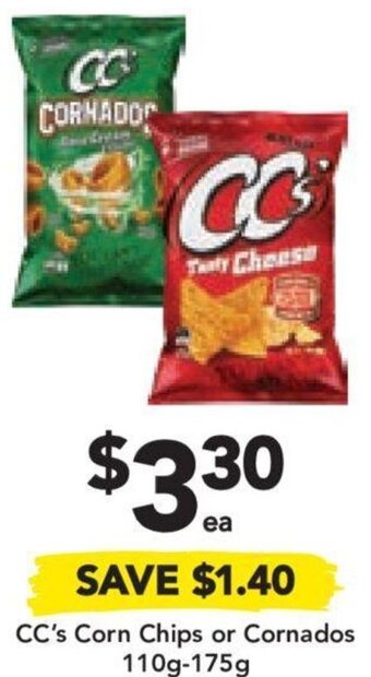 Drakes CC's Corn Chips or Cornados 110g-175g offer