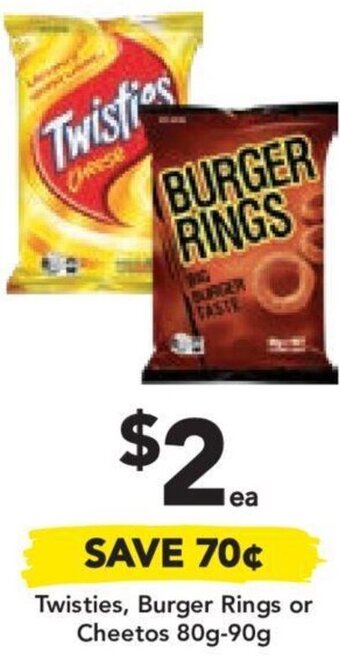 Drakes Twisties, Burger Rings or Cheetos 80g-90g offer