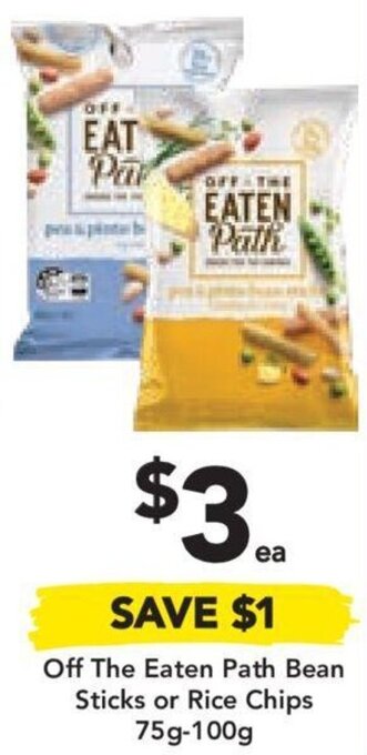 Drakes Off The Eaten Path Bean Sticks or Rice Chips 75g-100g offer