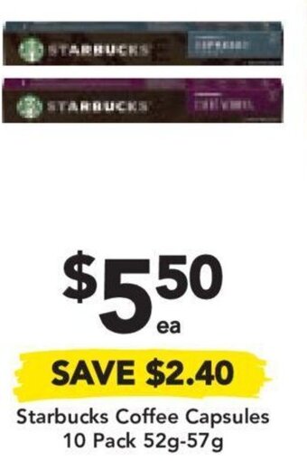 Drakes Starbucks Coffee Capsules 10 Pack 52g-57g offer