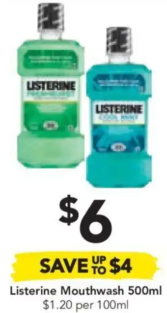 Listerine Mouthwash 500ml $1.20 per 100ml