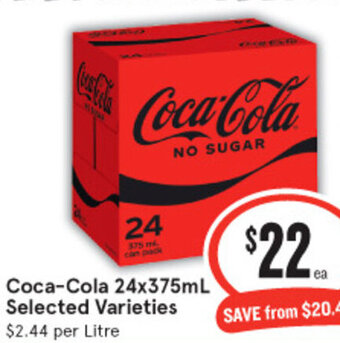 IGA Coca-Cola 24x375mL Selected Varieties $2.44 per Litre offer