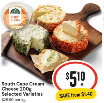 IGA South Cape Cream Cheese 200g Selected Varieties $25.50 per kg offer
