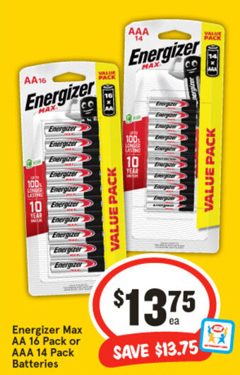 IGA Energizer Max AA 16 Pack or AAA 14 Pack Batteries offer