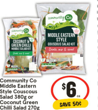 IGA Community Co Middle Eastern Style Couscous Salad 380g or Coconut Green Chilli Salad 270g offer