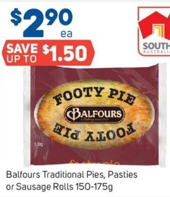 Foodland Balfours Traditional Pies, Pasties or Sausage Rolls 150-175g offer