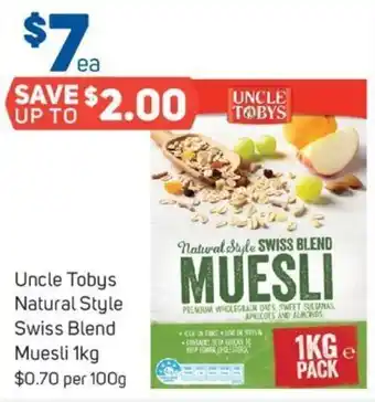 Foodland Uncle Tobys Natural Style Swiss Blend Muesli 1kg $0.70 per 100g offer