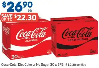 Foodland Coca-Cola, Diet Coke or No Sugar 30 x 375ml $2.39 per litre offer