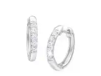 Flawless Cut 9ct White Gold Diamond Hoop Earrings with 5 Diamonds Each (TW=20PT)