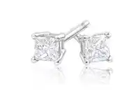 Grahams Jewellers 9ct White Gold Diamond Stud Earrings Set with 2 Beautiful Princess Cut Diamonds offer