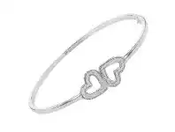 Grahams Jewellers Sterling Silver Stardust Double Heart Hinged Bangle offer