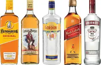 IGA Bundaberg Rum U.P., Captain Morgan Spiced Gold, Gordon’s Dry Gin, Johnnie Walker Red Label Scotch Whisky or Smirnoff Red Labe offer