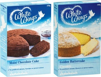 IGA White Wings Moist Chocolate Cake 370g or Golden Buttercake Mix 340g offer