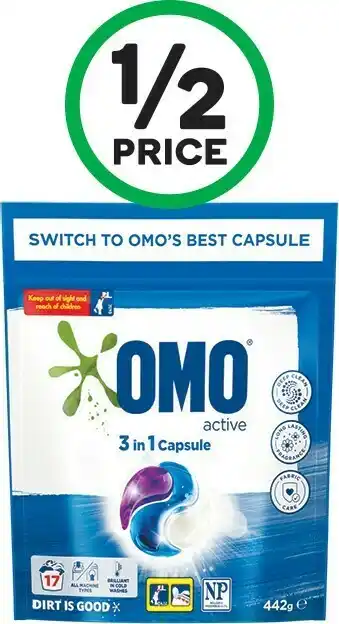 Woolworths Omo Active 3 in 1 Laundry Capsules Pk 17 offer