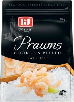 Coles I&J Cooked & Peeled Prawns Tail Off 500g offer