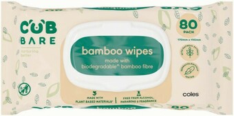 Coles CUB Bare Bamboo Wipes 80 Pack offer